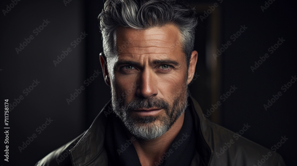 Stylish close-up portrait of a handsome middle-aged man 