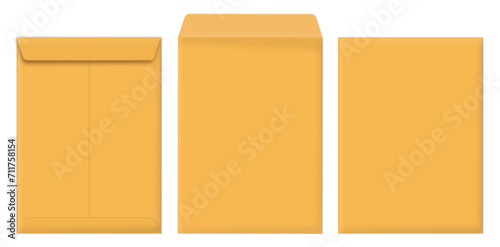 realistic yellow office manila envelope over gray background document folder photo