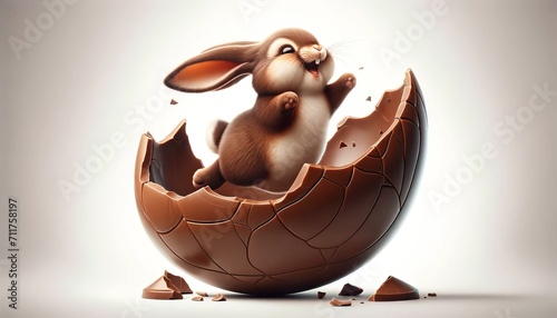 Chubby Bunny's Joyful Emergence from Chocolate Egg photo