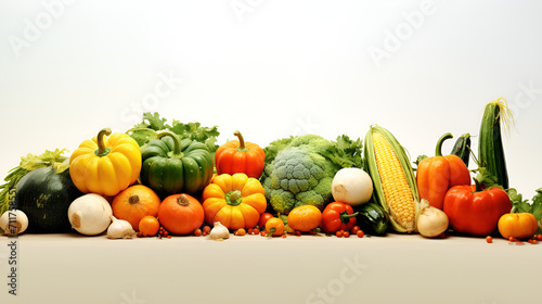 Fresh and vibrant vegetables arranged neatly against a white background,Vegetables,Assortment of vegetables


