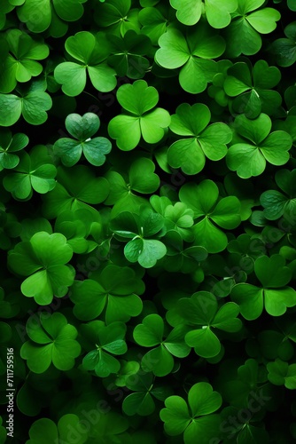 Saint Patrick's Day background made of vivid shamrocks with empty copy space Generative Ai