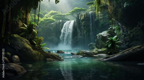 A serene waterfall hidden deep in the jungle