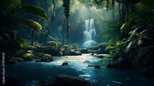 A serene waterfall hidden deep in the jungle