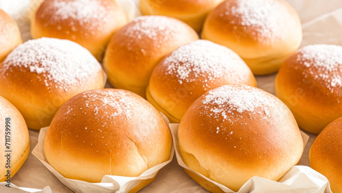 Hamburger buns on white background. Set of bread bun on the table, fresh bakery