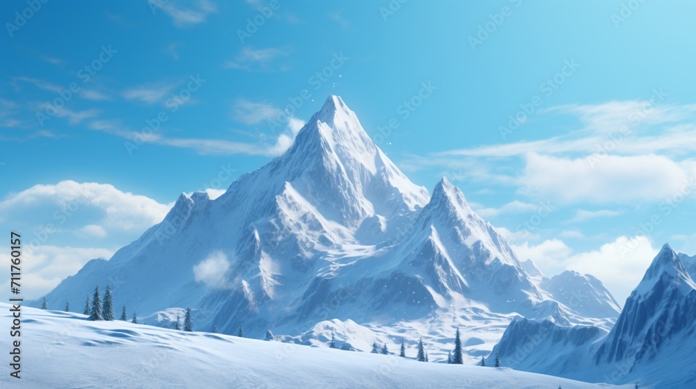 A snowy mountain peak against a clear blue sky