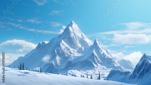 A snowy mountain peak against a clear blue sky