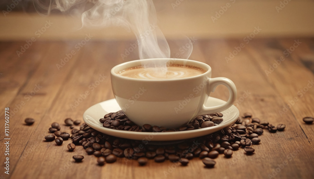 Cup of coffee on a wooden table generated by AI Cup of coffee on a wooden table generated by AI