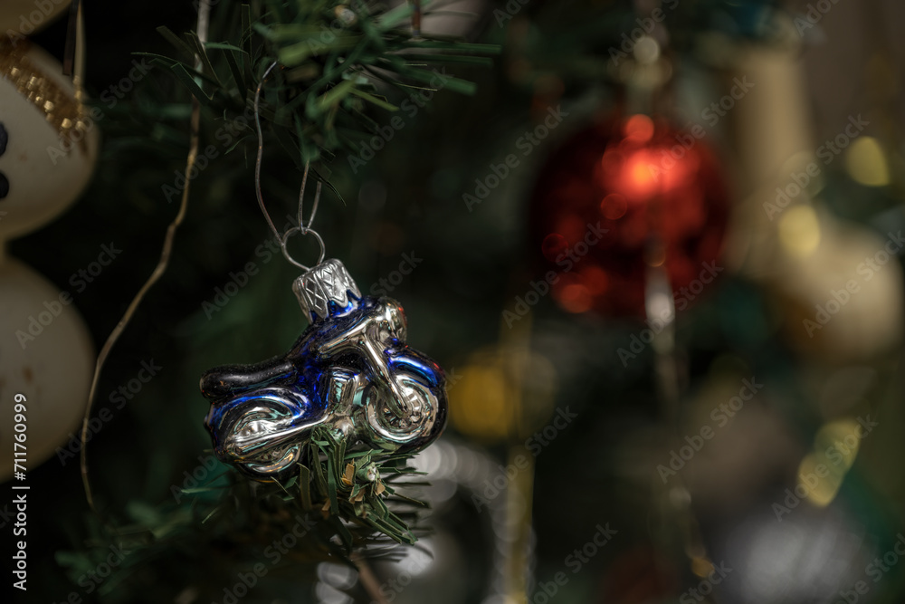 Motorcycle glass Christmas tree ornament.