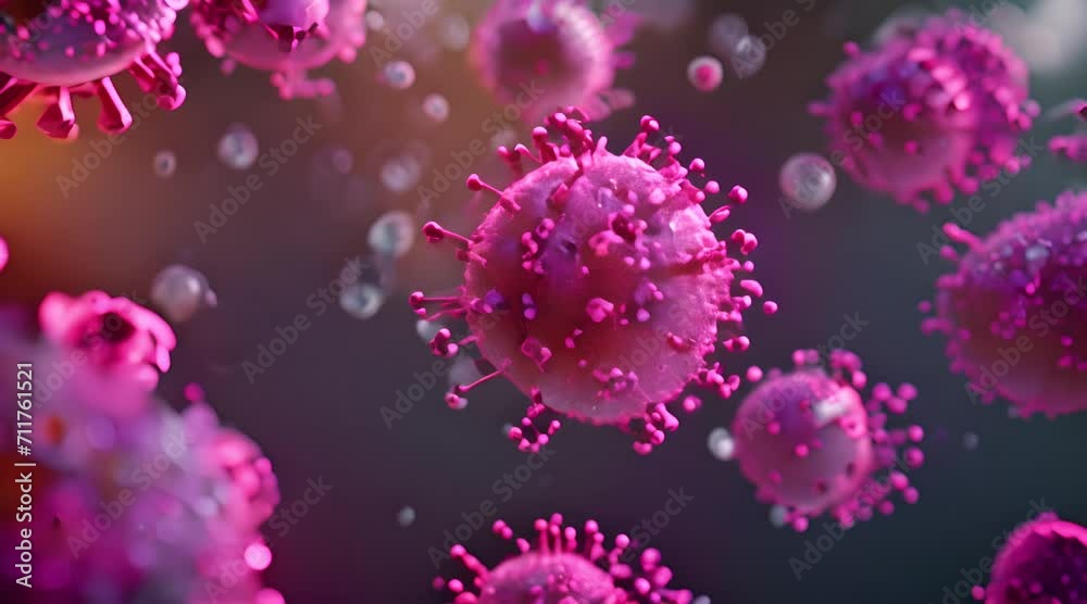 Microscopic view of floating influenza virus cells
