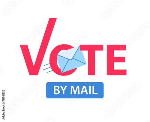 Vote by mail. Icon blue envelope with red word Vote. Vector illustration isolated on white background.