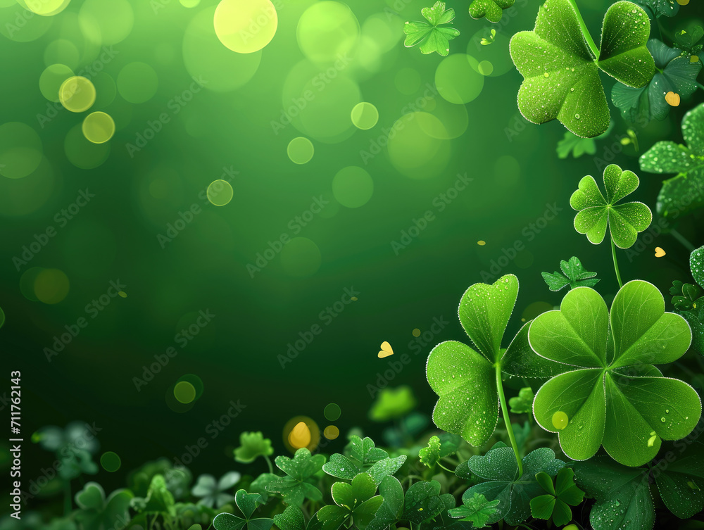 Green St. Patrick day background. Holiday greeting card. Saint patrick day