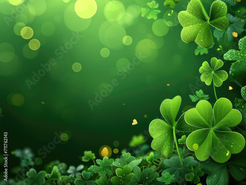 Green St. Patrick day background. Holiday greeting card. Saint patrick day