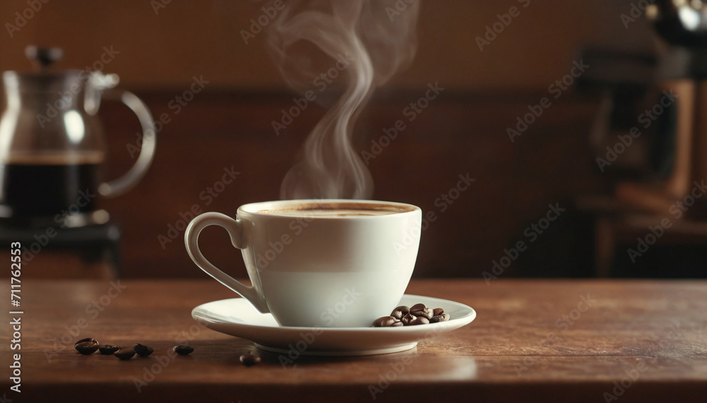 Cup of coffee on a wooden table generated by AI Cup of coffee on a wooden table generated by AI
