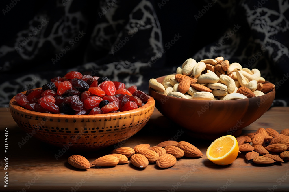A variety of nuts and dried fruits. Generative AI