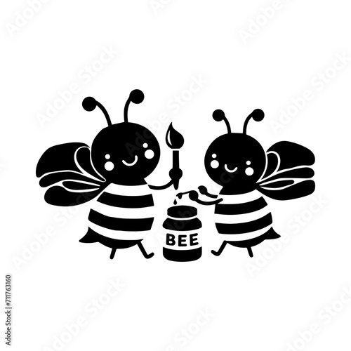 Two Bee Collect Honey Vector Silhouette photo