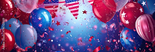 the 4th of july with flags, balloons, and stars Generative AI photo