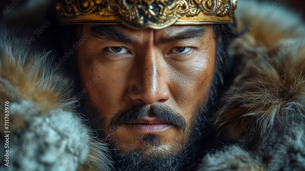 Portrait of asian ancient emperor Genghis Khan (AI generated).