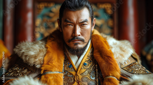 Portrait of asian ancient emperor Genghis Khan (AI generated). photo