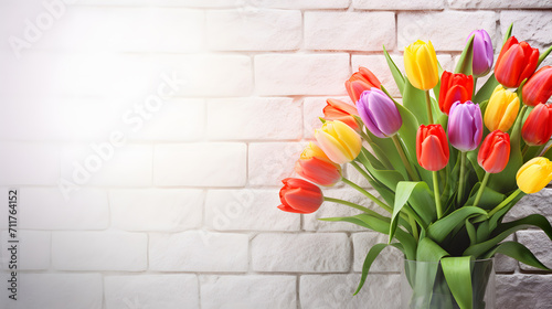 a bouquet of colorful tulips in a vase