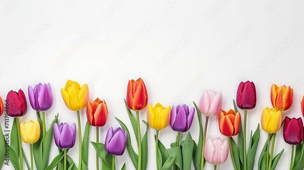 Vibrant Tulips in a Colorful Garden - Spring Blooms with Freshness and Beauty in Nature Vibrant Tulips in a Colorful Garden - Spring Blooms with Freshness and Beauty in Nature