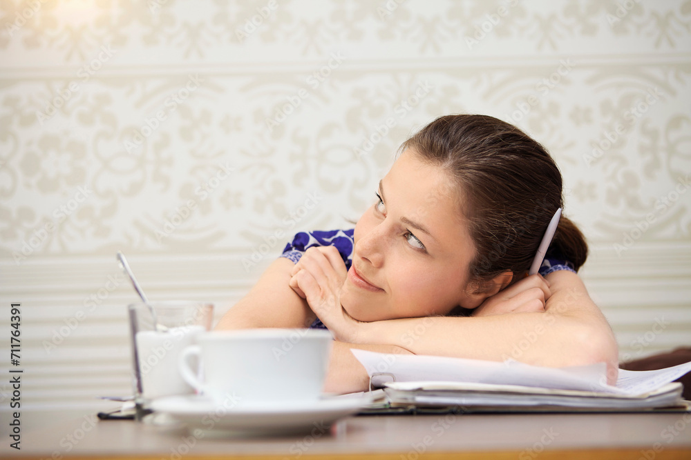 Young woman in a cafe, contemplating about life. Young woman in a cafe, contemplating about life.