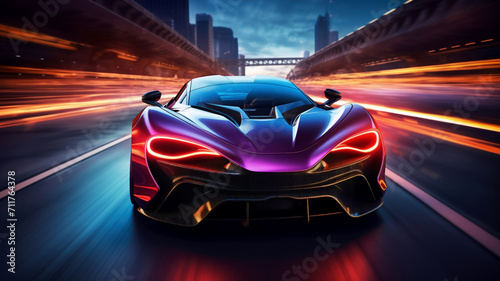 Futuristic sportcar on neon highway