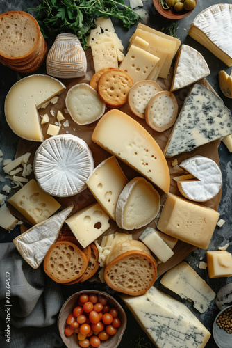 Sortiment of cheese seen from above