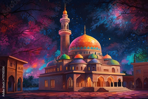 mosque building with fantasy background