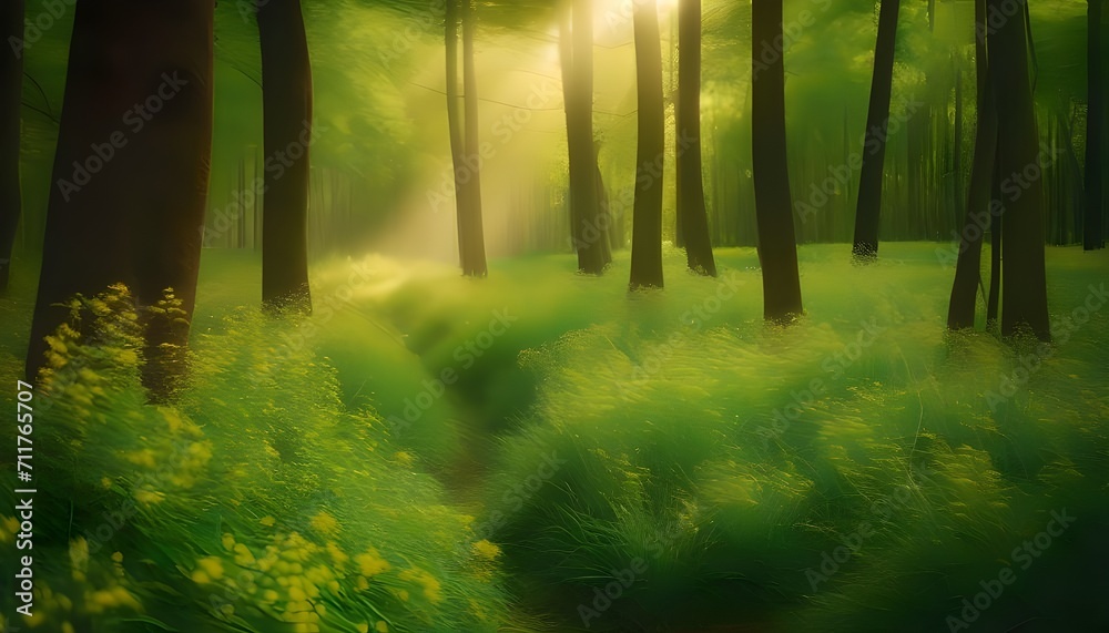 Naklejka premium green forest in the morning