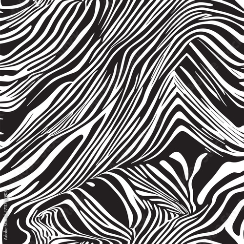 Zebra Skin Vector Abstract Pattern Background, Stylish Wildlife Design for Prints, Textiles, Decorative Projects, Elegant Black And White Stripes, Unique, Unusual, Animals Skin Pattern