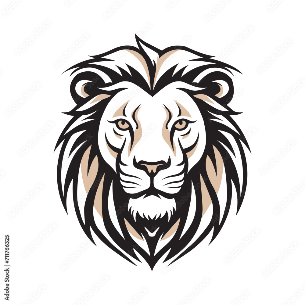 Fototapeta premium Lion king head logo tattoo symbol. Face of a lion. line art illustration