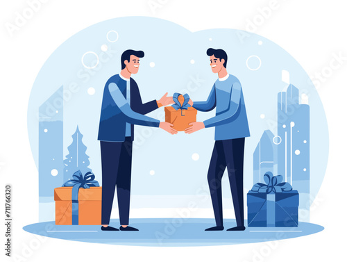 business people handshake and shear gift
