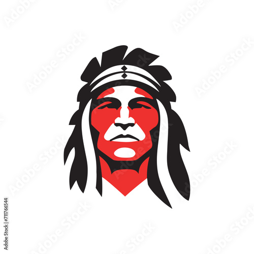Native american warrior face logo, Red indian head. Apache