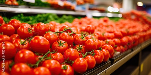 Tomatoes in a supermarket in the vegetable department , concept of Healthy eating
