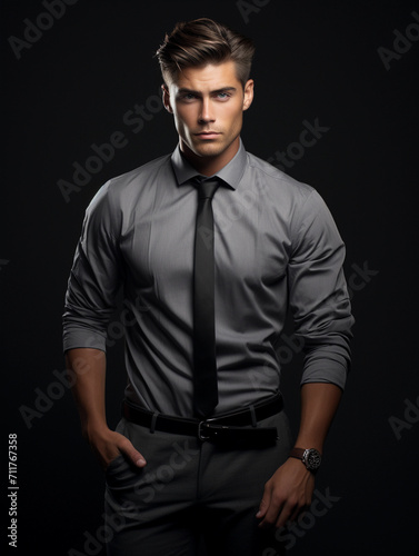 young attractive hot model fashion appearance isolated on dark grey background 