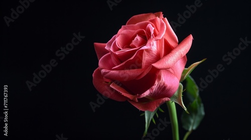 Beautiful opening Red rose on Black background. Petals of Blooming pink rose flower open  time lapse  close-up. Holiday  love  birthday. Bud closeup. Macro. 4K UHD video timelapse   
