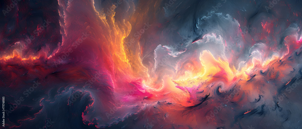 A vibrant fusion of nature and art, a dreamy abstract masterpiece of colorful smokey clouds