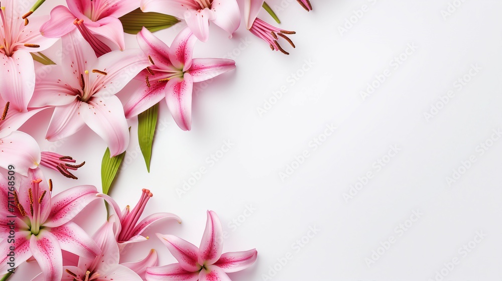 Timeless Elegance: Beautiful Lily Flowers in a Delicate Floral Composition on a White Background – Perfect for Greeting Cards, Web Design, and Nature-Inspired Lifestyle Concepts