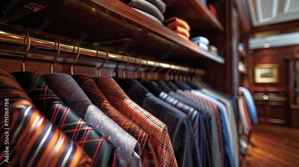 Obraz premium The Exquisite Elegance of a Collection Showcasing Silk Ties with Distinctive Style and Craftsmanship - AI Generative