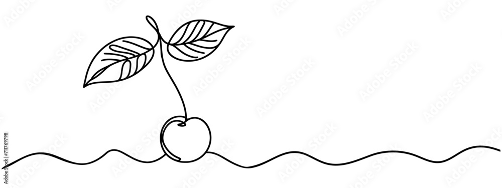 One single line drawing of whole healthy organic cherries for orchard logo identity. Fresh fruitage concept for fruit garden icon. Modern continuous line draw design vector graphic illustration