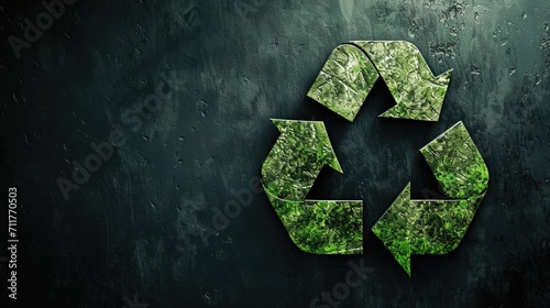 Recycle symbol on a black background with free place for text. Eco concept of reduce, reuse, recycling, save the planet, environmental preservation