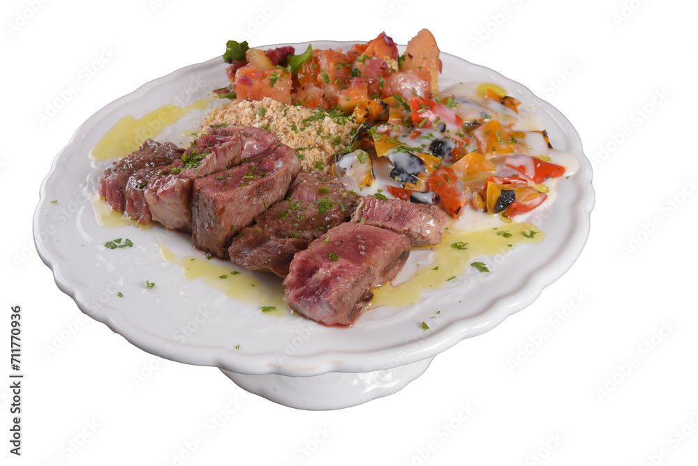 plate of food with healthy food rice salad and beef