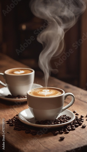 Cup of coffee on a wooden table generated by AI