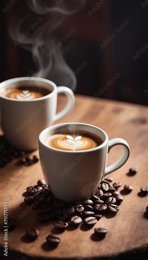 Cup of coffee on a wooden table generated by AI Cup of coffee on a wooden table generated by AI