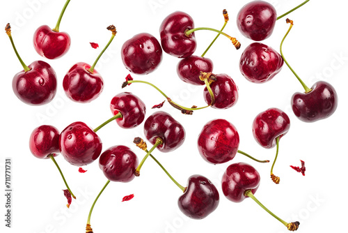 Cherries Flying in Air Isolated on a Transparent Background