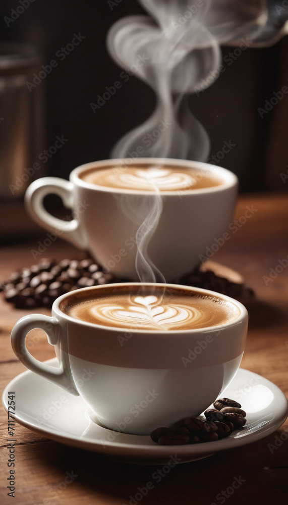 Cup of coffee on a wooden table generated by AI Cup of coffee on a wooden table generated by AI