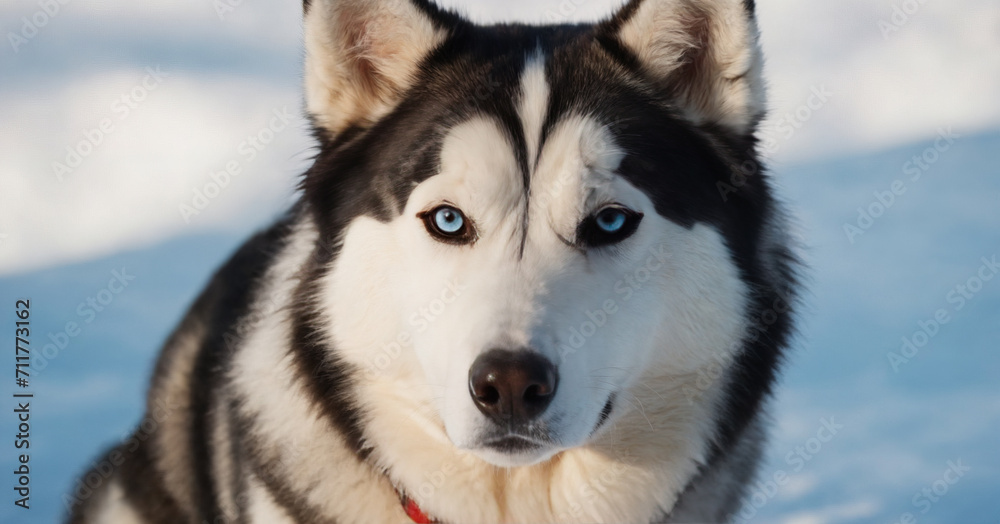 An isolated portrait of a beautiful Siberian Husky against a white background. The blue-eyed, fluffy dog presents a cute and funny image An isolated portrait of a beautiful Siberian Husky against a white background. The blue-eyed, fluffy dog presents a cute and funny image