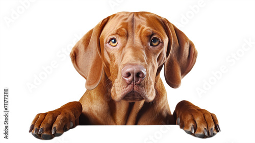 Vizsla dog on a transparent background. Cute dog waiting for food or watching something.