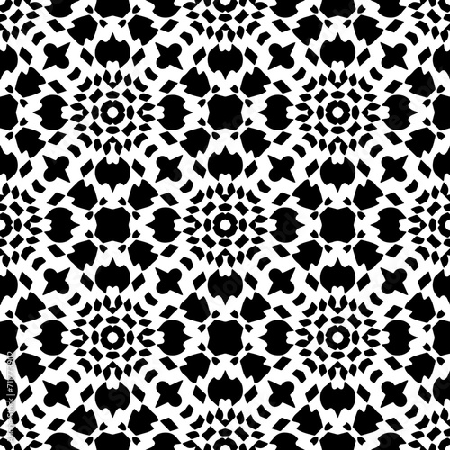 Black figures on a whire background. Seamless texture for fashion, textile design, on wall paper, wrapping paper, fabrics and home decor. Simple repeat pattern.