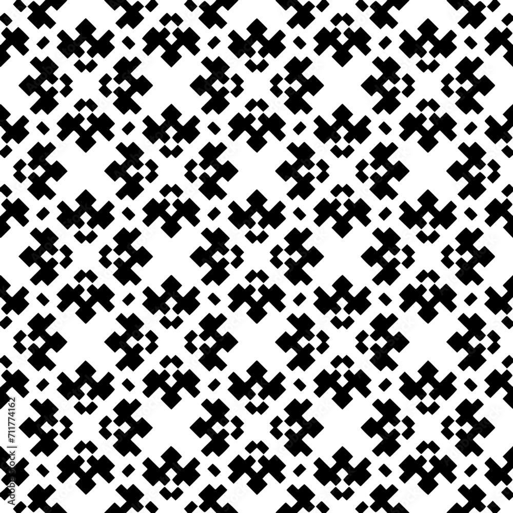 Black figures on a whire background. Seamless texture for fashion, textile design, on wall paper, wrapping paper, fabrics and home decor. Simple repeat pattern. Black figures on a whire background. Seamless texture for fashion, textile design, on wall paper, wrapping paper, fabrics and home decor. Simple repeat pattern.